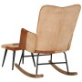 Rocking chair with stool genuine leather and brown canvas by vidaXL, Rocking chairs - Ref: Foro24-339707, Price: 127,66 €, Di...