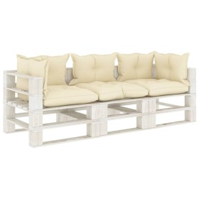 3-seater wooden garden pallet sofa with cream cushions by vidaXL, Outdoor sofas - Ref: Foro24-3052449, Price: 305,46 €, Disco...