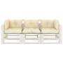 3-seater wooden garden pallet sofa with cream cushions by vidaXL, Outdoor sofas - Ref: Foro24-3052449, Price: 305,99 €, Disco...