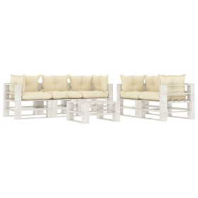 Garden pallet furniture set 6 pieces wood with cream cushions by vidaXL, Garden sets - Ref: Foro24-3052465, Price: 625,05 €, ...