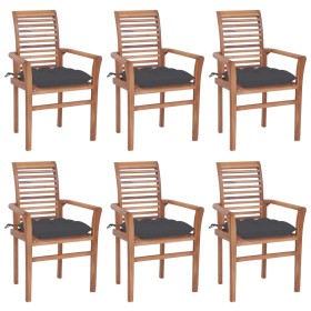 Dining chairs 6 units teak wood with anthracite gray cushions by vidaXL, Garden chairs - Ref: Foro24-3072961, Price: 589,99 €...