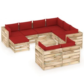 Muebles de jardín 10 piezas con cojines madera impregnada verde de vidaXL, Conjuntos de jardín - Ref: Foro24-3074801, Precio:...