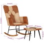 Rocking chair with stool genuine leather and brown canvas by vidaXL, Rocking chairs - Ref: Foro24-339707, Price: 127,66 €, Di...