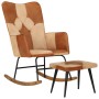 Rocking chair with stool genuine leather and brown canvas by vidaXL, Rocking chairs - Ref: Foro24-339707, Price: 127,66 €, Di...