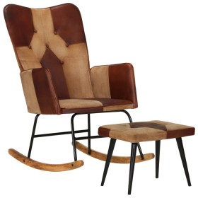 Rocking chair with genuine leather seat and brown canvas. by vidaXL, Rocking chairs - Ref: Foro24-339708, Price: 112,99 €, Di...