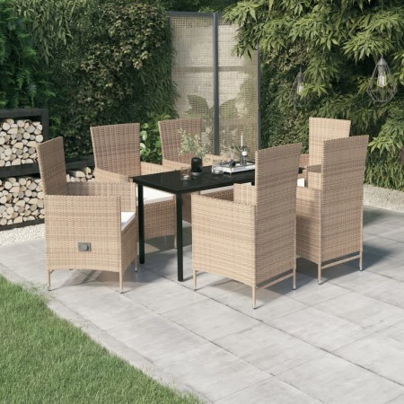 7-teiliges Garten-Essset mit beigen Kissen von vidaXL, Gartensets - Ref: Foro24-3099440, Preis: 911,99 €, Rabatt: %