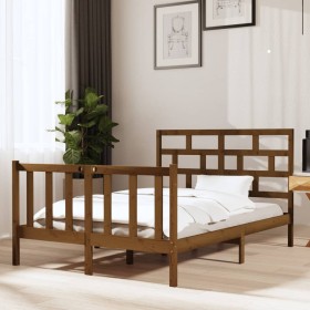 Estructura de cama madera maciza de pino marrón miel 135x190 cm de vidaXL, Camas y somieres - Ref: Foro24-3101326, Precio: 18...