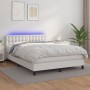 Box spring bed with mattress and LED white synthetic leather 140x190 cm by vidaXL, Beds and slatted bases - Ref: Foro24-31342...