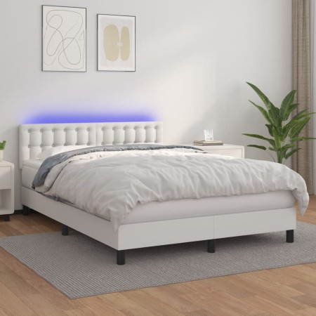 Boxspringbett mit Matratze und LED-weißem Kunstleder 140x190 cm von vidaXL, Betten und Lattenroste - Ref: Foro24-3134220, Pre...