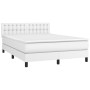 Box spring bed with mattress and LED white synthetic leather 140x190 cm by vidaXL, Beds and slatted bases - Ref: Foro24-31342...