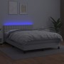 Box spring bed with mattress and LED white synthetic leather 140x190 cm by vidaXL, Beds and slatted bases - Ref: Foro24-31342...