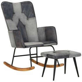 Rocking chair with stool genuine leather and gray canvas by vidaXL, Rocking chairs - Ref: Foro24-339709, Price: 118,99 €, Dis...