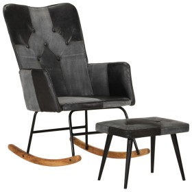 Rocking chair with stool genuine leather and black canvas by vidaXL, Rocking chairs - Ref: Foro24-339710, Price: 127,99 €, Di...