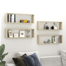 Cube wall shelf 4 units Sonoma oak plywood 80x15x26.5cm by vidaXL, Shelves and shelves - Ref: Foro24-807116, Price: 52,26 €, ...