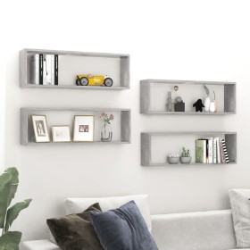 Wall shelf 4 pcs concrete gray plywood 80x15x26.5cm by vidaXL, Shelves and shelves - Ref: Foro24-807119, Price: 57,02 €, Disc...