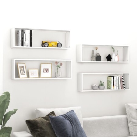 Wall shelf 4 pcs glossy white plywood 80x15x26.5cm by vidaXL, Shelves and shelves - Ref: Foro24-807125, Price: 63,14 €, Disco...