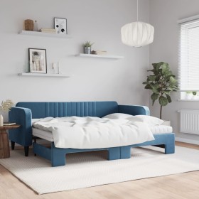 Trundle sofa bed with blue velvet mattress 80x200 cm by vidaXL, Beds and slatted bases - Ref: Foro24-3197079, Price: 404,89 €...