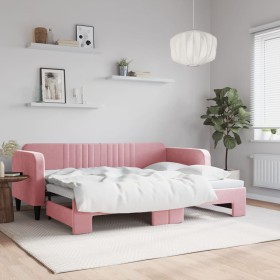 Pink velvet trundle sofa bed 80x200 cm by vidaXL, Beds and slatted bases - Ref: Foro24-3197059, Price: 271,99 €, Discount: %