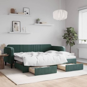 Trundle sofa bed with drawers dark green velvet 80x200 cm by vidaXL, Beds and slatted bases - Ref: Foro24-3197106, Price: 320...