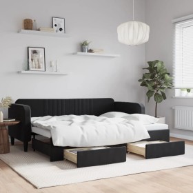 Sofá cama nido con cajones terciopelo negro 80x200 cm de vidaXL, Camas y somieres - Ref: Foro24-3197108, Precio: 314,99 €, De...