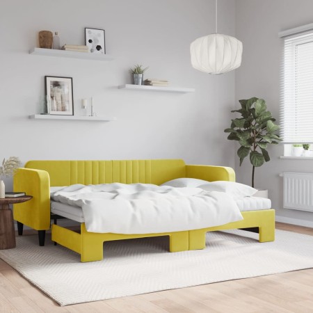 Trundle sofa bed with drawers yellow velvet 80x200 cm by vidaXL, Beds and slatted bases - Ref: Foro24-3197085, Price: 452,10 ...