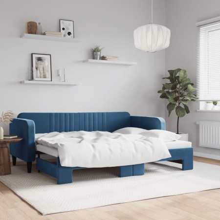 Blue velvet trundle sofa bed 80x200 cm by vidaXL, Beds and slatted bases - Ref: Foro24-3197055, Price: 264,99 €, Discount: %