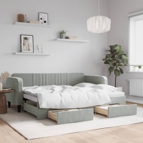 Trundle sofa bed with drawers light gray velvet 80x200 cm by vidaXL, Beds and slatted bases - Ref: Foro24-3197104, Price: 318...