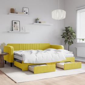 Sofá cama nido con cajones terciopelo amarillo 80x200 cm de vidaXL, Camas y somieres - Ref: Foro24-3197133, Precio: 513,99 €,...