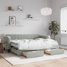 Trundle sofa bed with drawers light gray velvet 80x200 cm by vidaXL, Beds and slatted bases - Ref: Foro24-3197128, Price: 461...