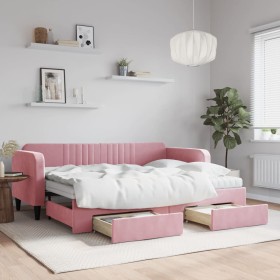 Sofá cama nido con cajones terciopelo rosa 80x200 cm de vidaXL, Camas y somieres - Ref: Foro24-3197131, Precio: 477,84 €, Des...