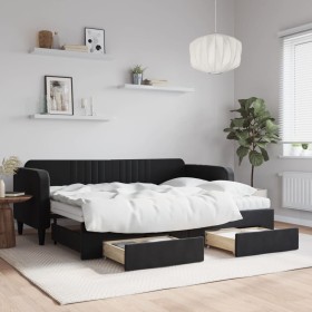 Trundle sofa bed with drawers black velvet 80x200 cm by vidaXL, Beds and slatted bases - Ref: Foro24-3197132, Price: 460,99 €...