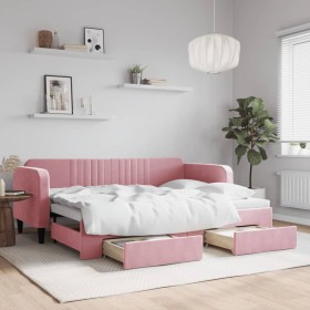 Sofá cama nido con cajones terciopelo rosa 80x200 cm de vidaXL, Camas y somieres - Ref: Foro24-3197107, Precio: 317,99 €, Des...