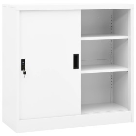 Büroschrank mit Schiebetür aus weißem Stahl, 90 x 40 x 90 cm von vidaXL, Schließfächer und Lagerschränke - Ref: Foro24-335950...