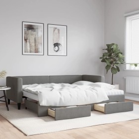 Sofá cama nido con cajones tela gris oscuro 80x200 cm de vidaXL, Camas y somieres - Ref: Foro24-3196610, Precio: 333,99 €, De...