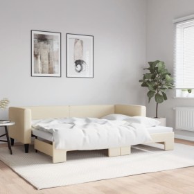 Trundle sofa bed cream fabric 80x200 cm by vidaXL, Beds and slatted bases - Ref: Foro24-3196577, Price: 264,53 €, Discount: %