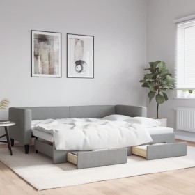 Trundle sofa bed with drawers light gray fabric 80x200 cm by vidaXL, Beds and slatted bases - Ref: Foro24-3196609, Price: 328...