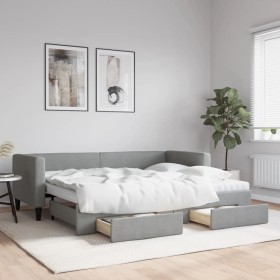 Trundle sofa bed with drawers light gray fabric 80x200 cm by vidaXL, Beds and slatted bases - Ref: Foro24-3196627, Price: 457...