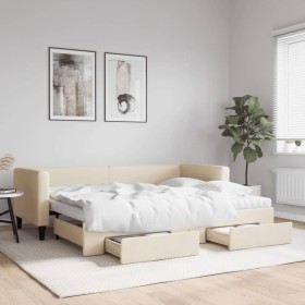 Trundle sofa bed with drawers cream fabric 80x200 cm by vidaXL, Beds and slatted bases - Ref: Foro24-3196631, Price: 470,92 €...