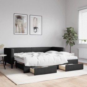 Trundle sofa bed with drawers black fabric 80x200 cm by vidaXL, Beds and slatted bases - Ref: Foro24-3196629, Price: 538,99 €...