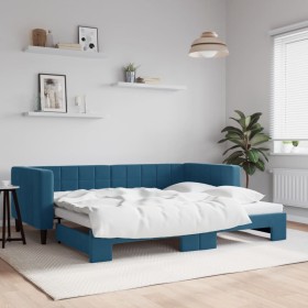 Blue velvet trundle sofa bed 90x200 cm by vidaXL, Beds and slatted bases - Ref: Foro24-3196690, Price: 321,99 €, Discount: %