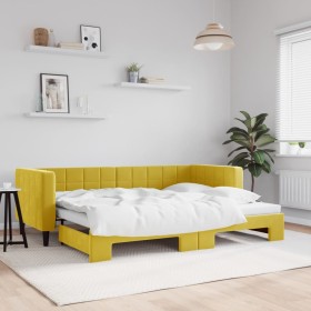 Yellow velvet trundle sofa bed 80x200 cm by vidaXL, Beds and slatted bases - Ref: Foro24-3196689, Price: 293,29 €, Discount: %