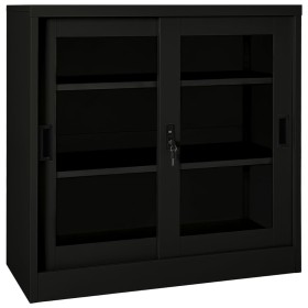 Schiebetürenschrank aus schwarzem Stahl 90x40x90 cm von vidaXL, Schließfächer und Lagerschränke - Ref: Foro24-335956, Preis: ...