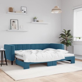 Blue velvet trundle sofa bed 80x200 cm by vidaXL, Beds and slatted bases - Ref: Foro24-3196683, Price: 268,28 €, Discount: %