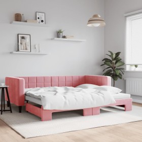 Pink velvet trundle sofa bed 90x200 cm by vidaXL, Beds and slatted bases - Ref: Foro24-3196694, Price: 316,99 €, Discount: %