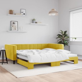 Yellow velvet trundle sofa bed 100x200 cm by vidaXL, Beds and slatted bases - Ref: Foro24-3196703, Price: 315,25 €, Discount: %