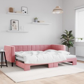 Pink velvet trundle sofa bed 80x200 cm by vidaXL, Beds and slatted bases - Ref: Foro24-3196687, Price: 268,60 €, Discount: %