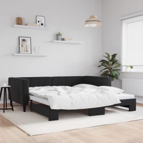 Black velvet trundle sofa bed 100x200 cm by vidaXL, Beds and slatted bases - Ref: Foro24-3196702, Price: 298,17 €, Discount: %