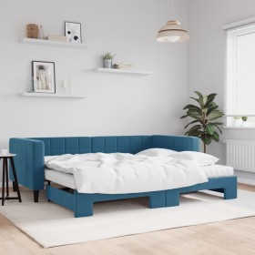 Trundle sofa bed with blue velvet mattress 90x200 cm by vidaXL, Beds and slatted bases - Ref: Foro24-3196714, Price: 575,46 €...