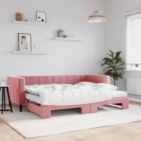 Trundle sofa bed with pink velvet mattress 80x200 cm by vidaXL, Beds and slatted bases - Ref: Foro24-3196711, Price: 428,30 €...