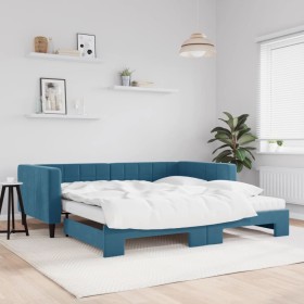 Trundle sofa bed with blue velvet mattress 100x200 cm by vidaXL, Beds and slatted bases - Ref: Foro24-3196721, Price: 451,99 ...